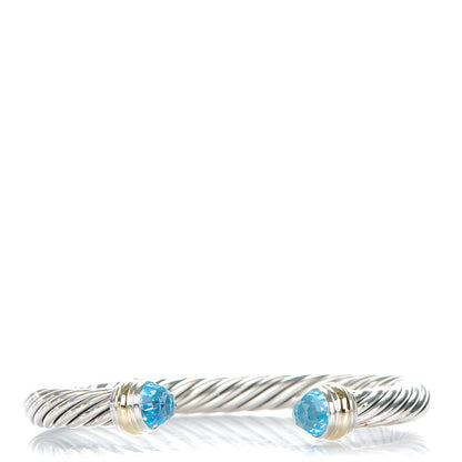 David Yurman Sterling Silver 14K Yellow Gold Blue Topaz 7mm Cable Classics Bracelet 1 of 6
