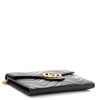 Gucci Calfskin Matelasse Mini GG Marmont Chain Wallet Black 4 of 10