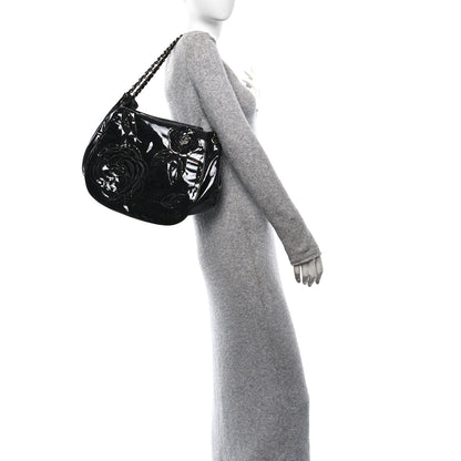 Chanel Patent Tweed Camellia Petals Large Flap Black 3 of 11