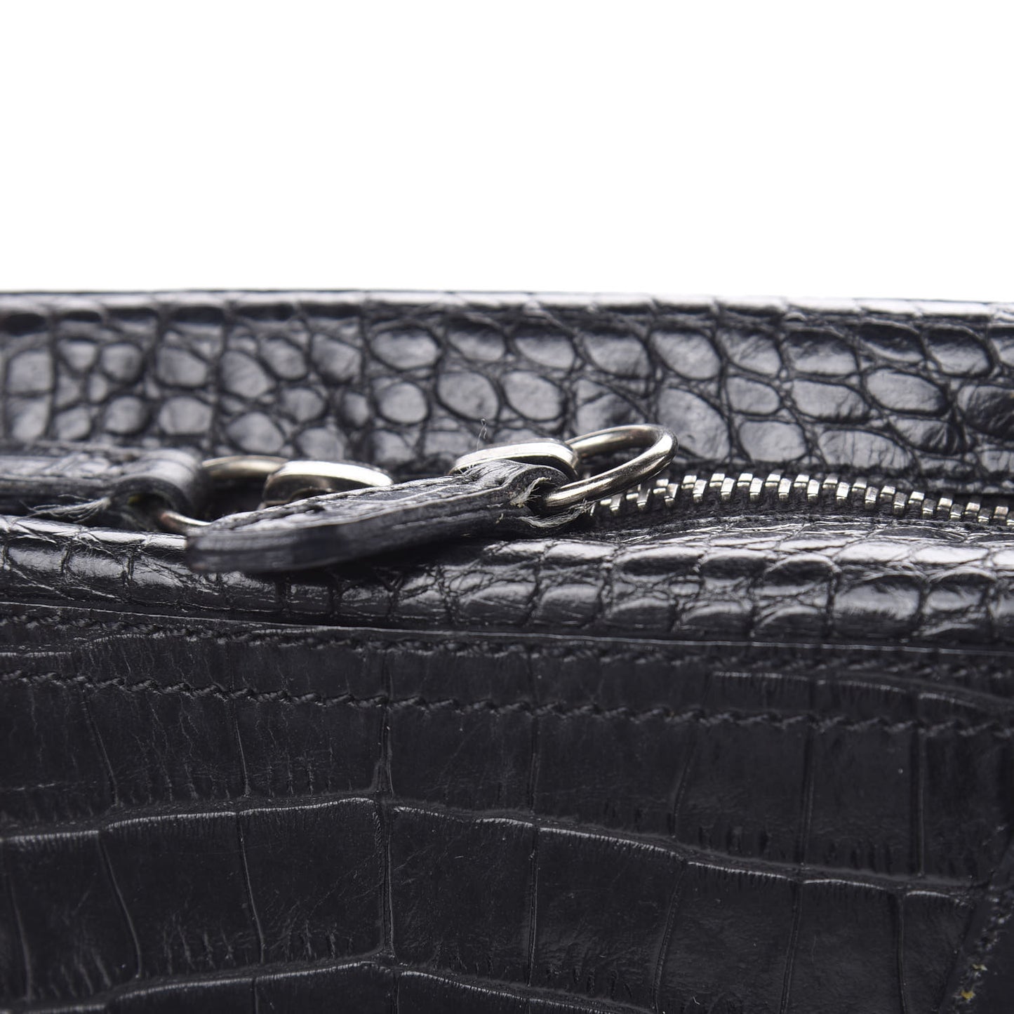 Calfskin Crocodile Embossed Satchel Black