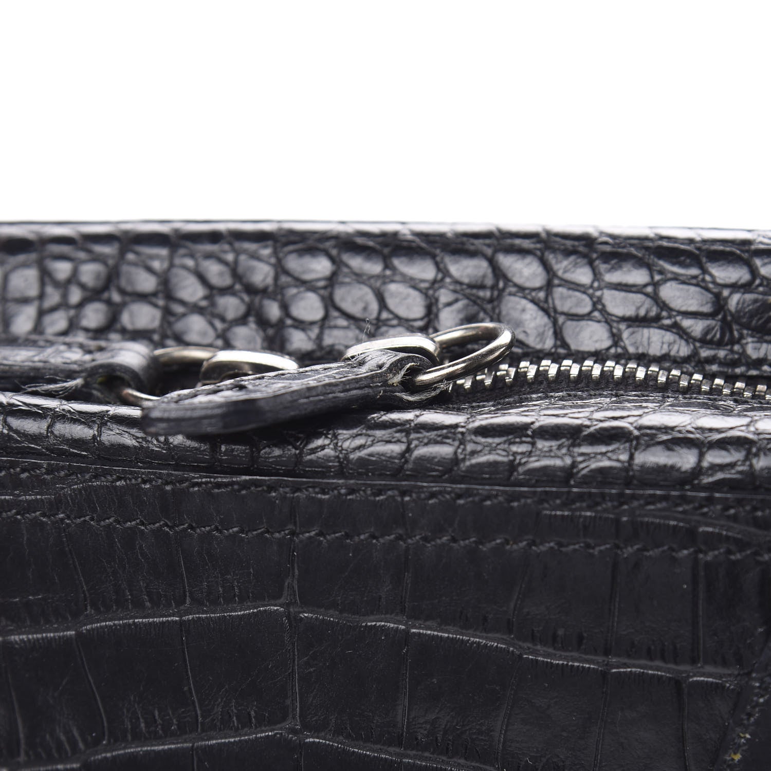 Prada Calfskin Crocodile Embossed Satchel Black 15 of 15