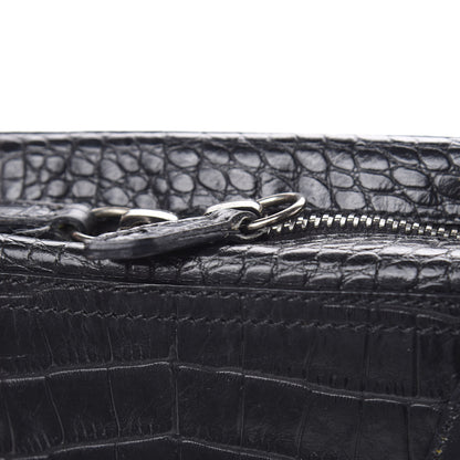 Prada Calfskin Crocodile Embossed Satchel Black 15 of 15