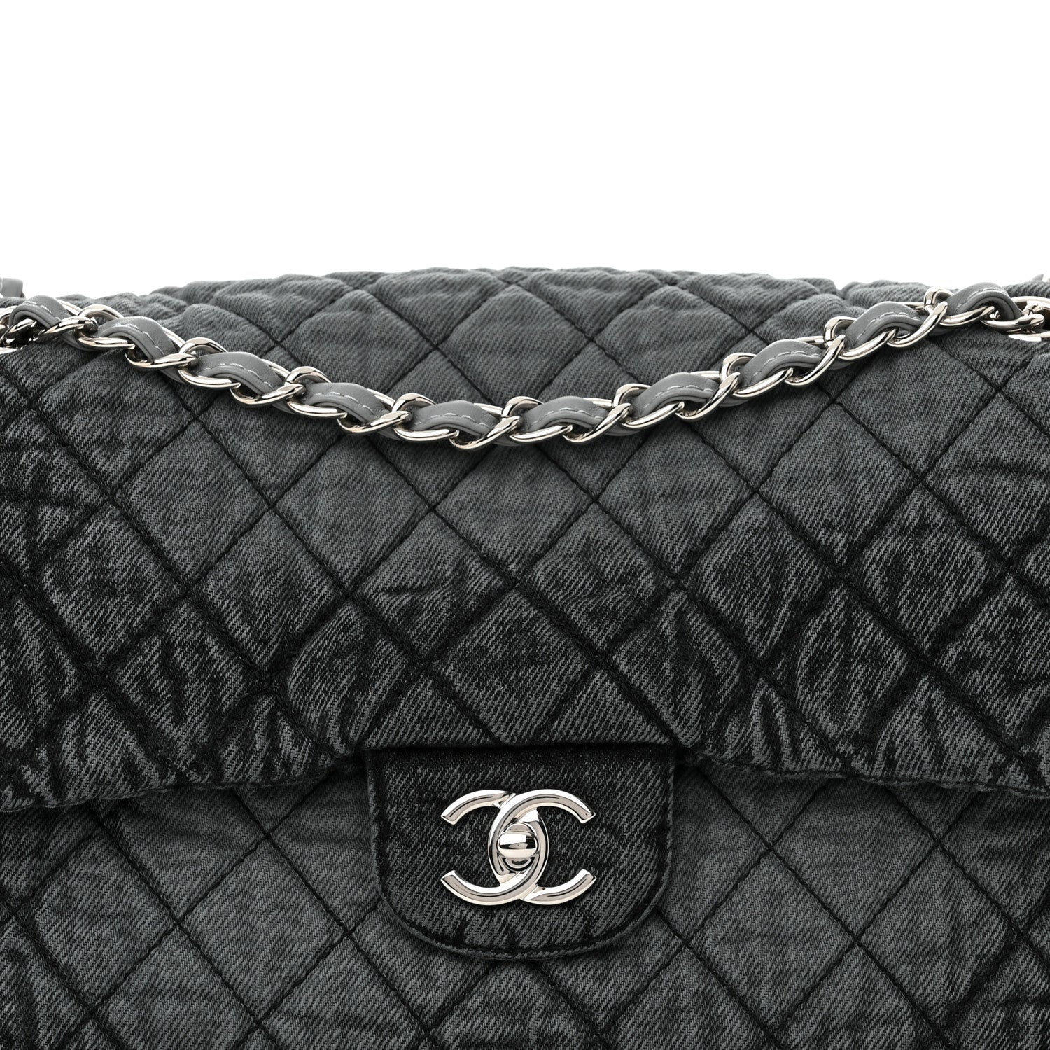 Chanel Denim Quilted Denimpression Flap Grey Black 9 of 11