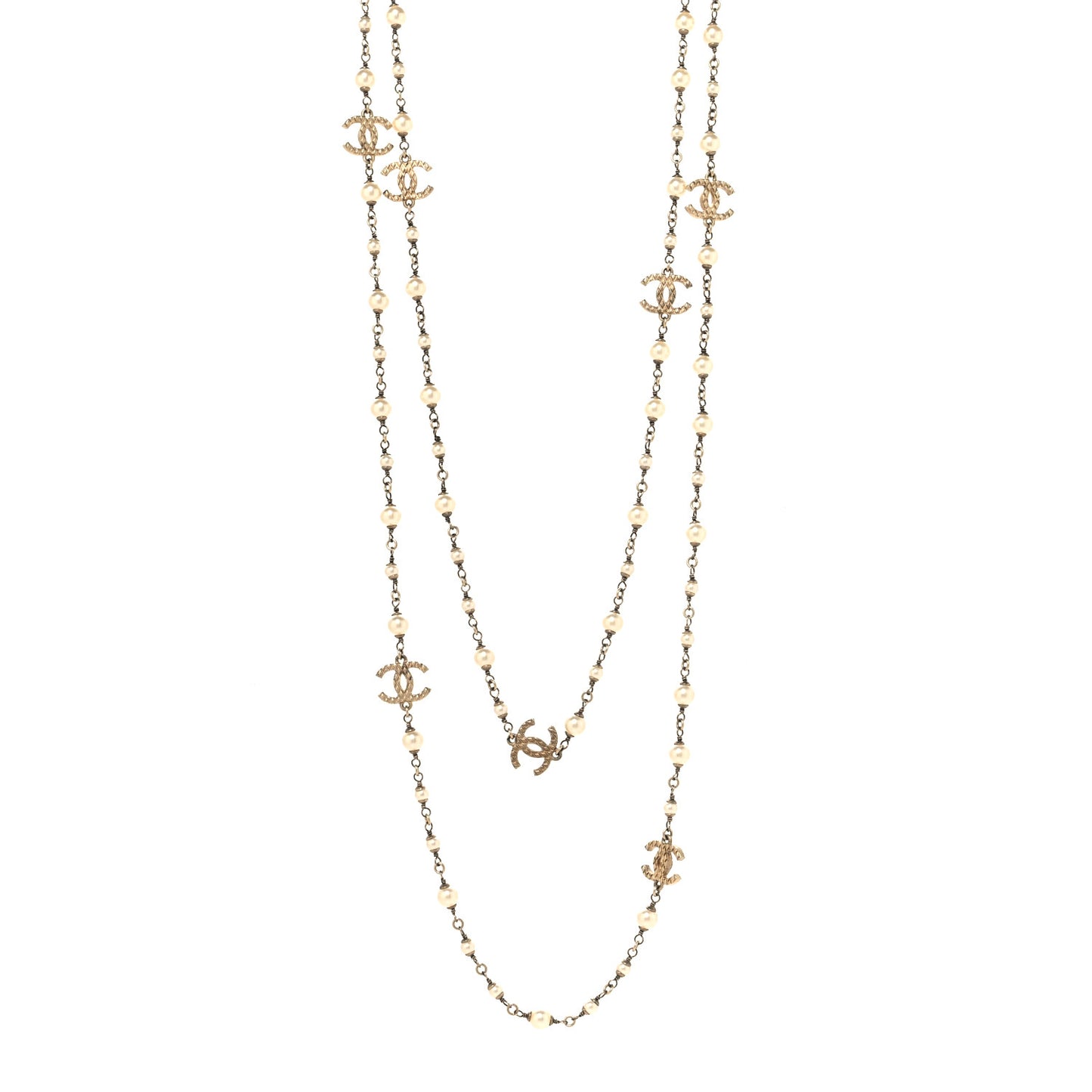 Pearl CC Long Necklace Gold