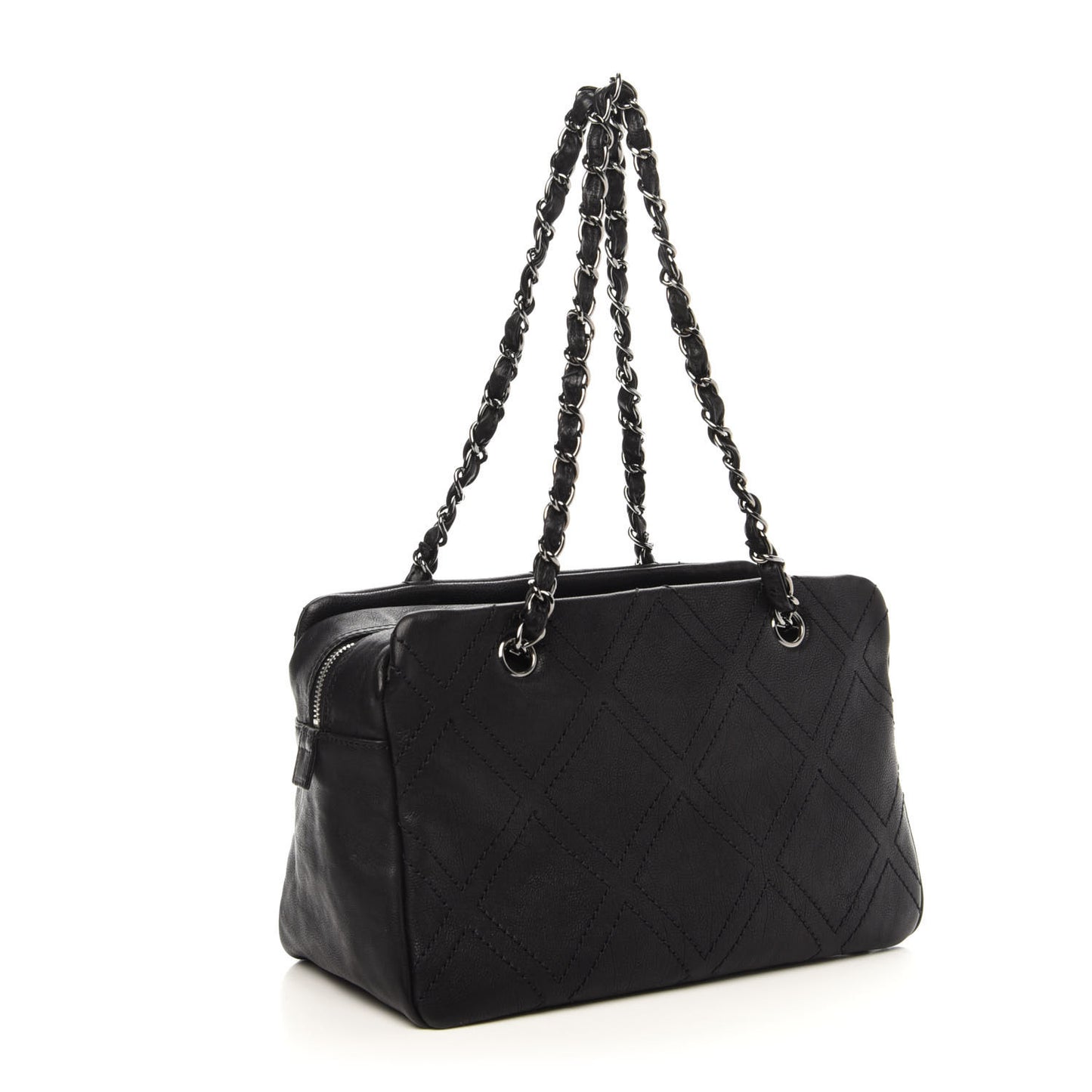 Calfskin Diamond Stitch Tote Black