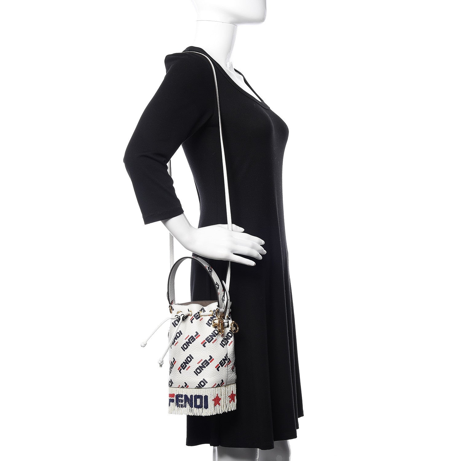 Fendi X FILA Calfskin F is Fendi Mania Fringe Mini Mon Tresor Bucket Bag White 2 of 11