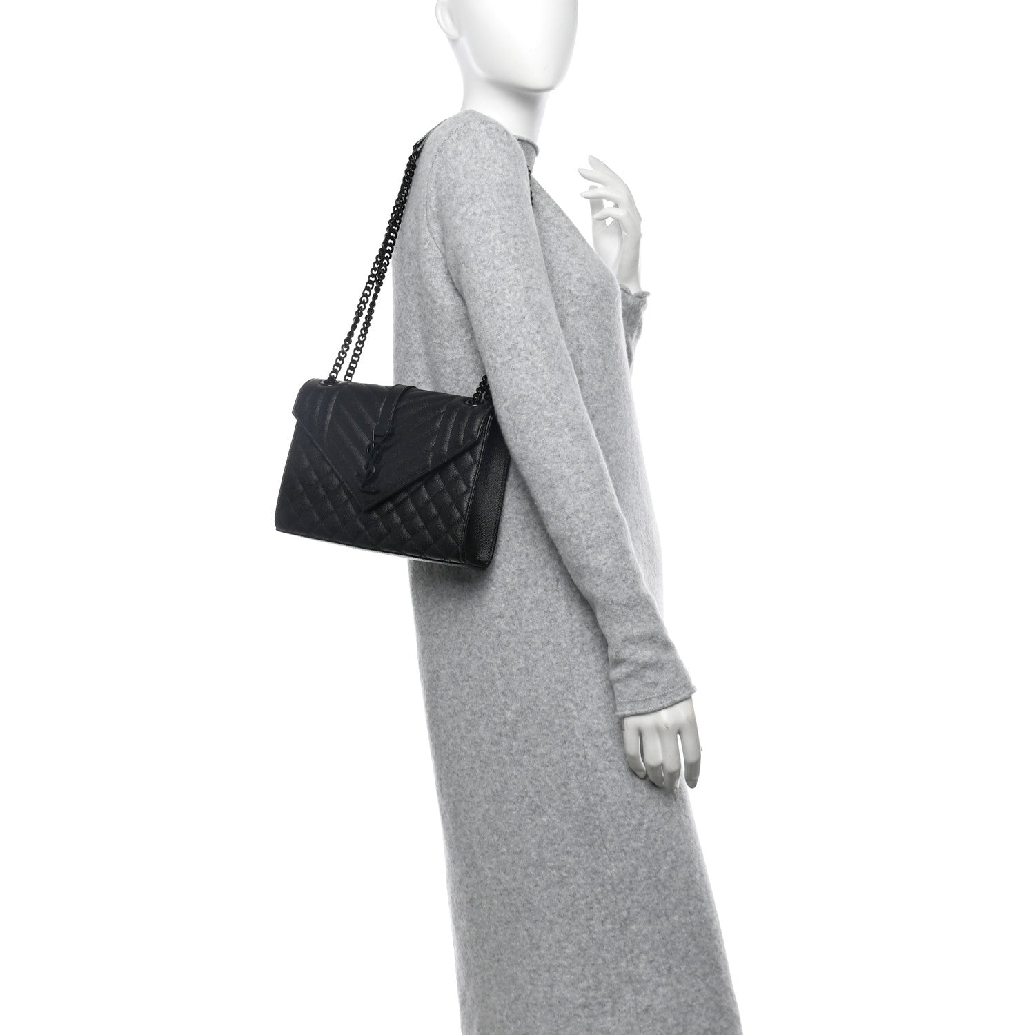Saint Laurent Grain De Poudre Textured Mixed Matelasse Triquilt Medium Monogram Monochrome Satchel Black 2 of 10
