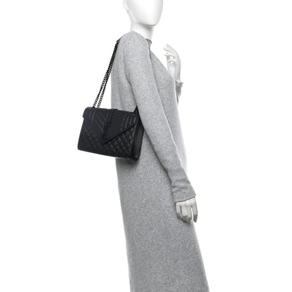 Saint Laurent Grain De Poudre Textured Mixed Matelasse Triquilt Medium Monogram Monochrome Satchel Black 2 of 10