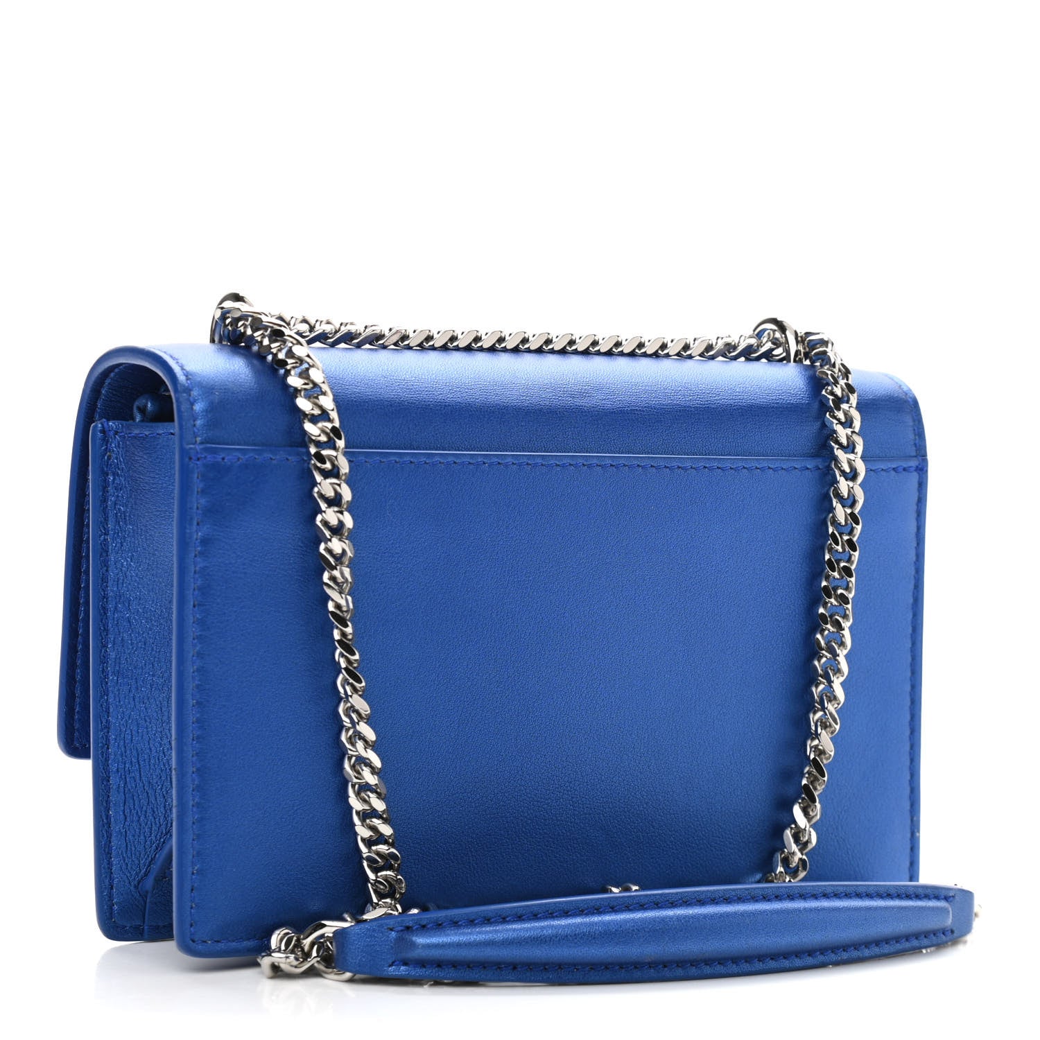 Saint Laurent Metallic Calfskin Monogram Sunset Chain Wallet Blue 3 of 14