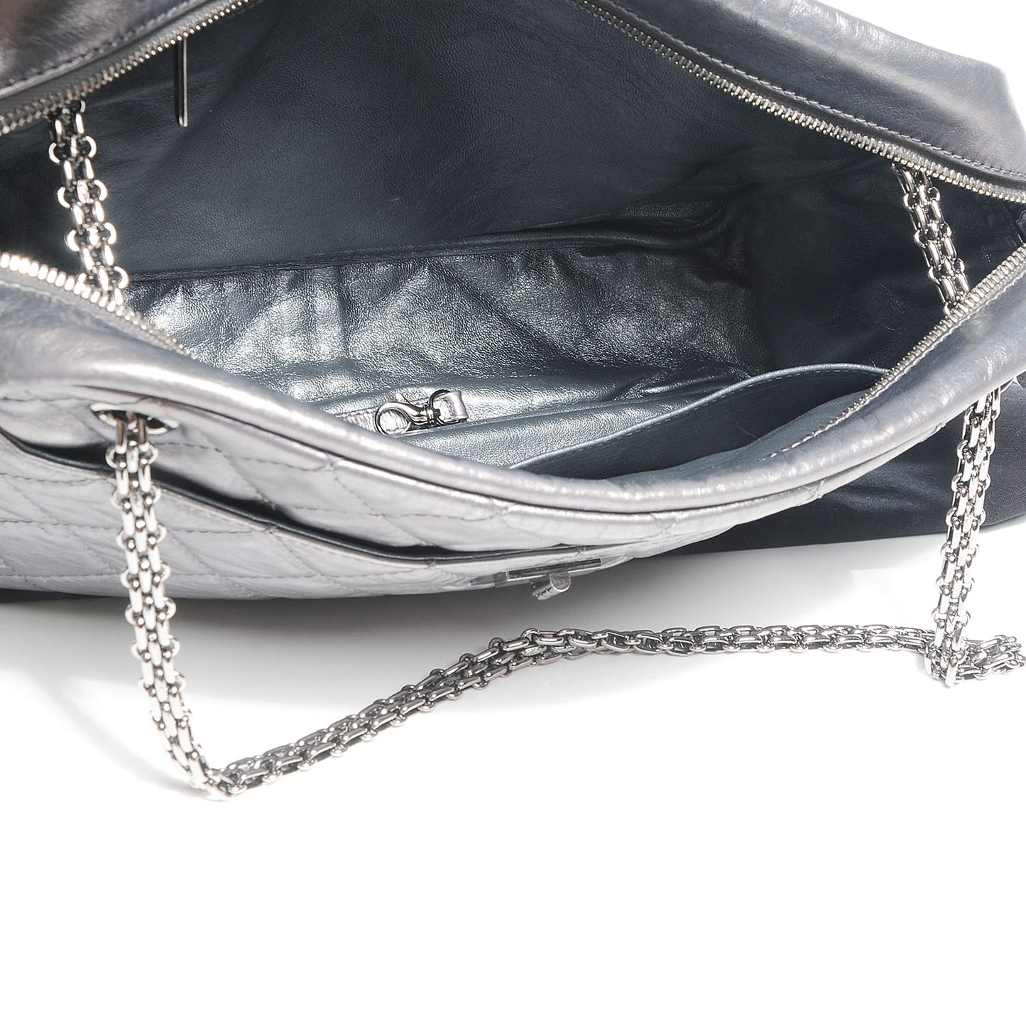 Metallic Aged Calfskin Quilted Large Reissue Camera Case Silver
