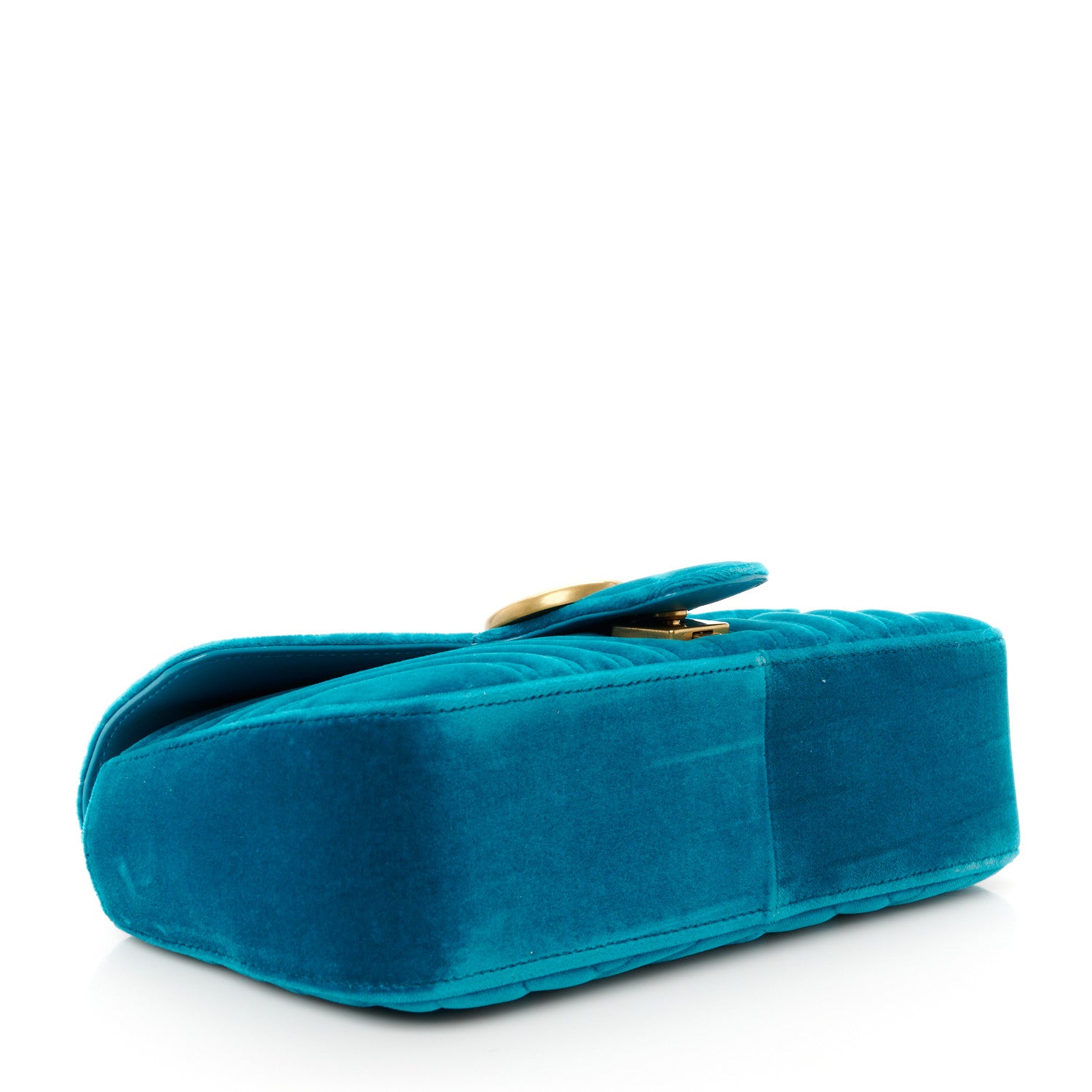 Gucci Velvet Matelasse Small GG Marmont Shoulder Bag Pavone Cyan 3 of 10