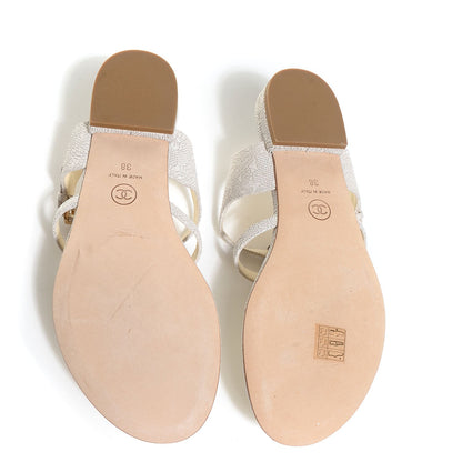 Chanel Calfskin Pearl CC Sandals 38 Black White 5 of 7