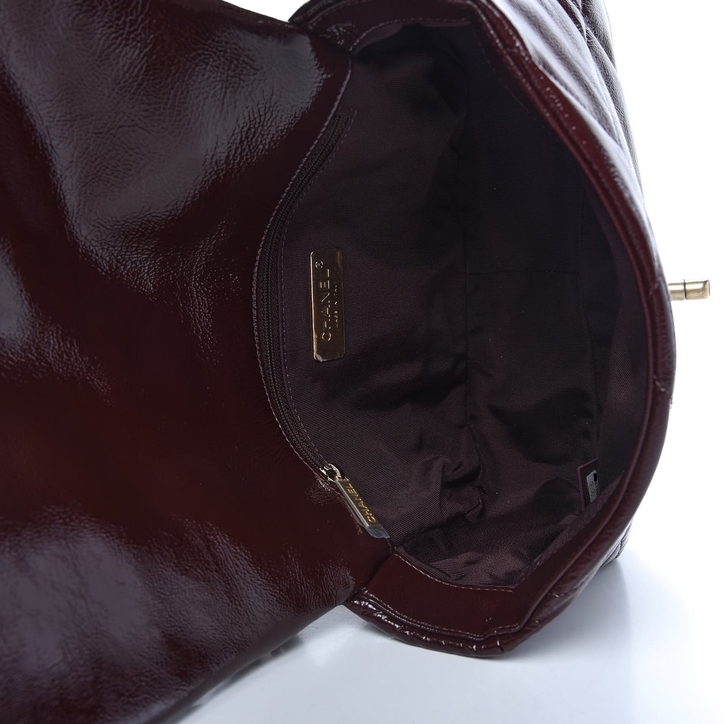 Shiny Crumpled Calfskin Quilted Medium Chanel 19 Flap Burgundy