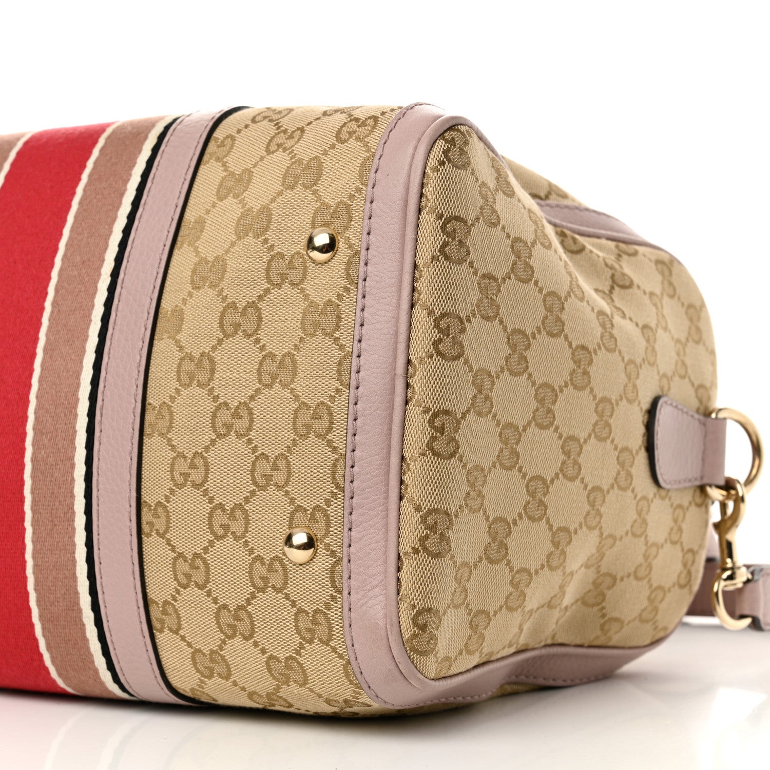 Gucci Monogram Selleria Calfskin Vintage Web Medium Boston New Sand Lilas 11 of 20