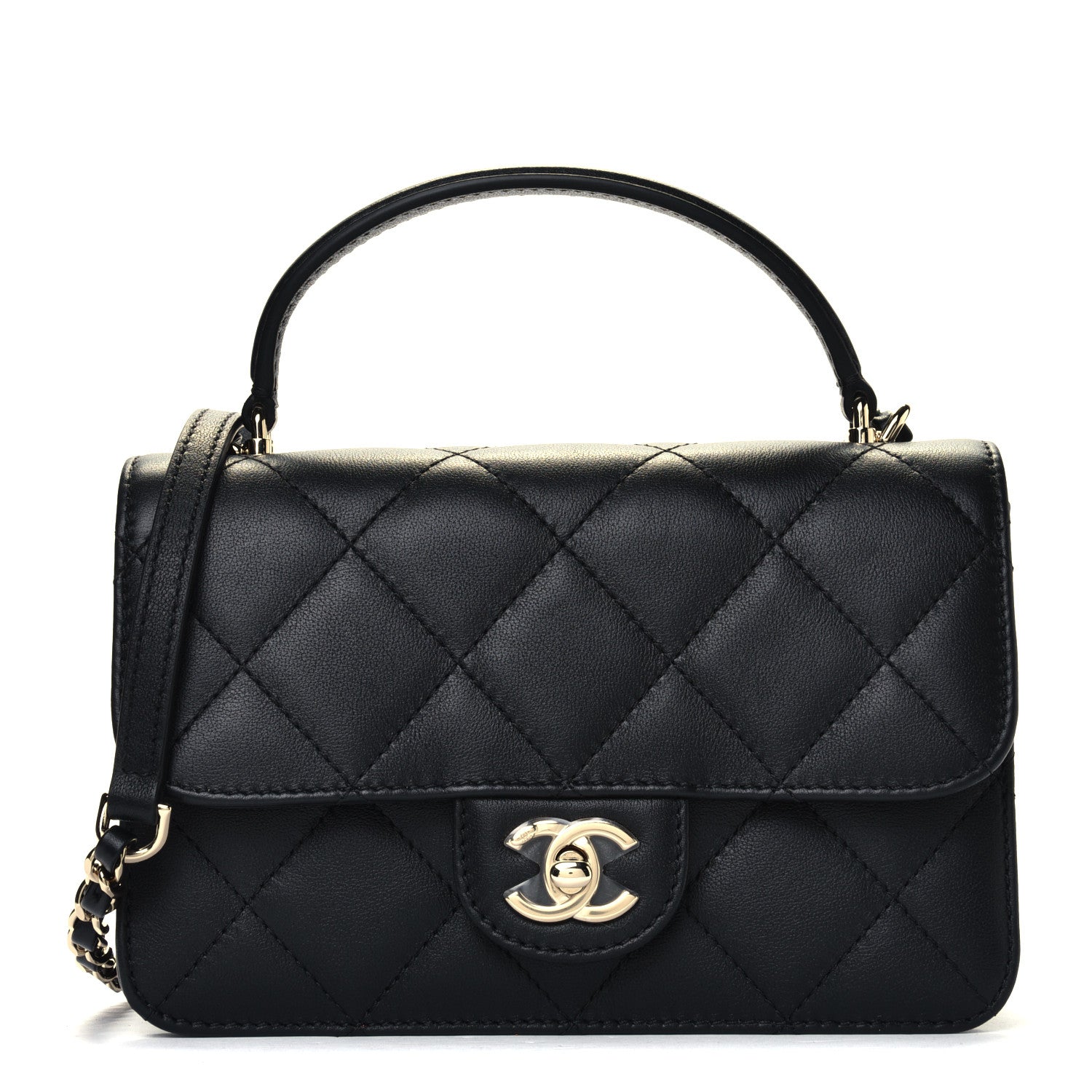 Chanel Calfskin Quilted Small Top Handle Flap Black 1 of 4