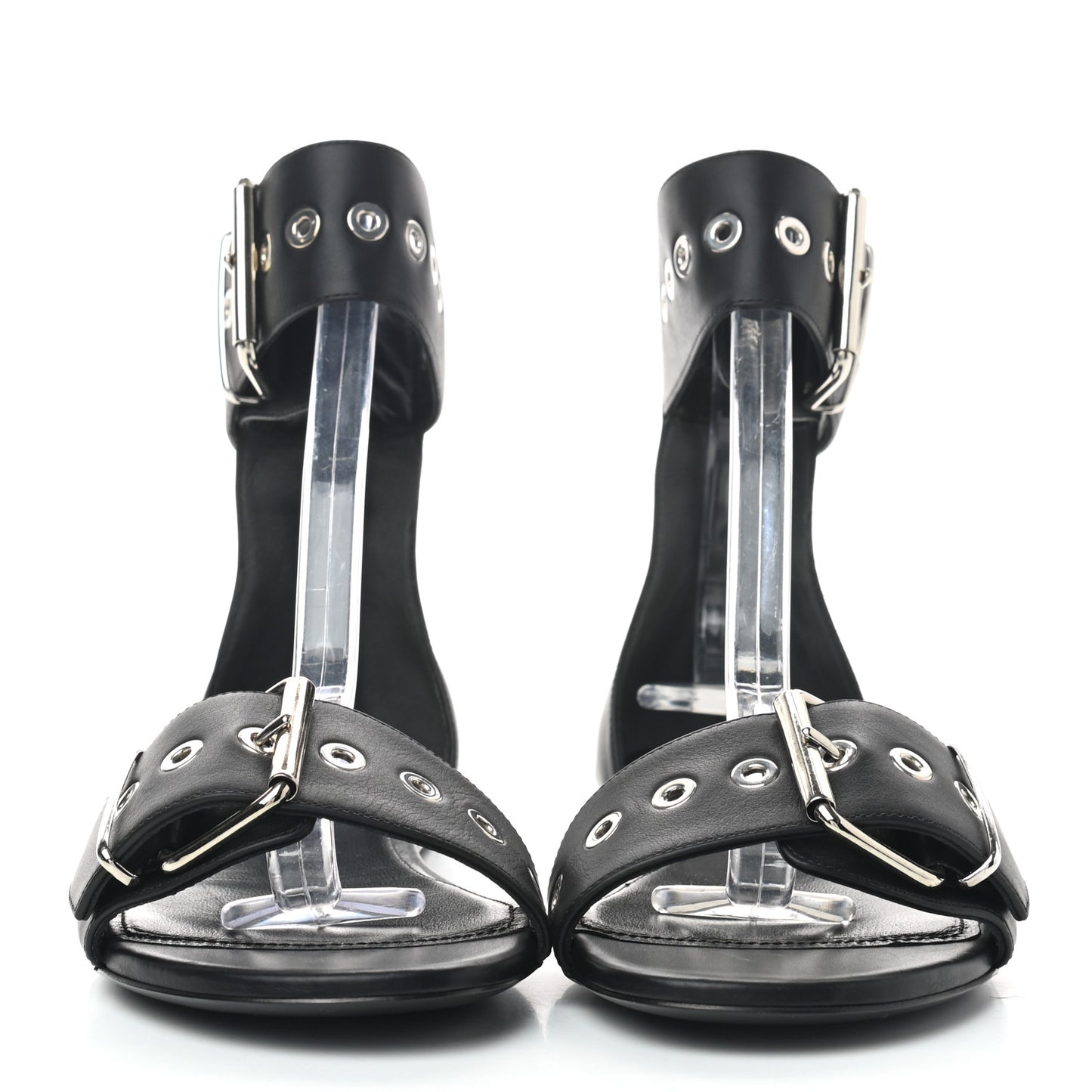 Shiny Calfskin Belt Flat Sandals 37 Black