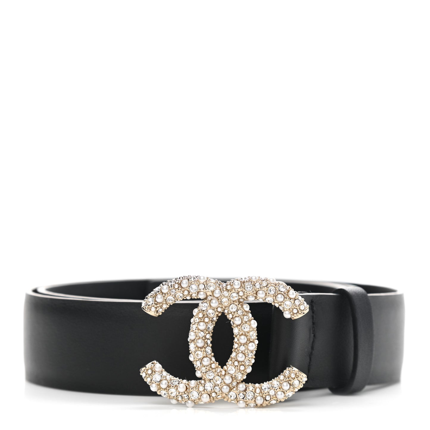 Calfskin Crystal Pearl Caviar CC Belt 80 32 Black
