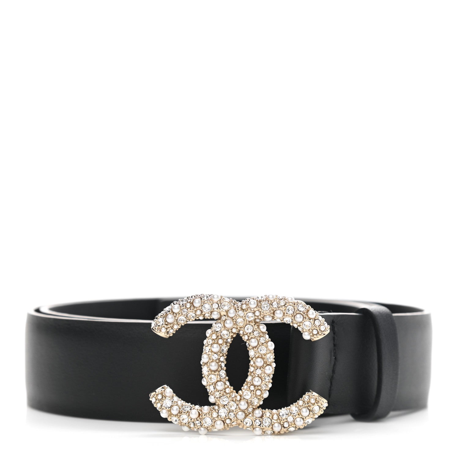 Chanel Calfskin Crystal Pearl Caviar CC Belt 80 32 Black 1 of 8