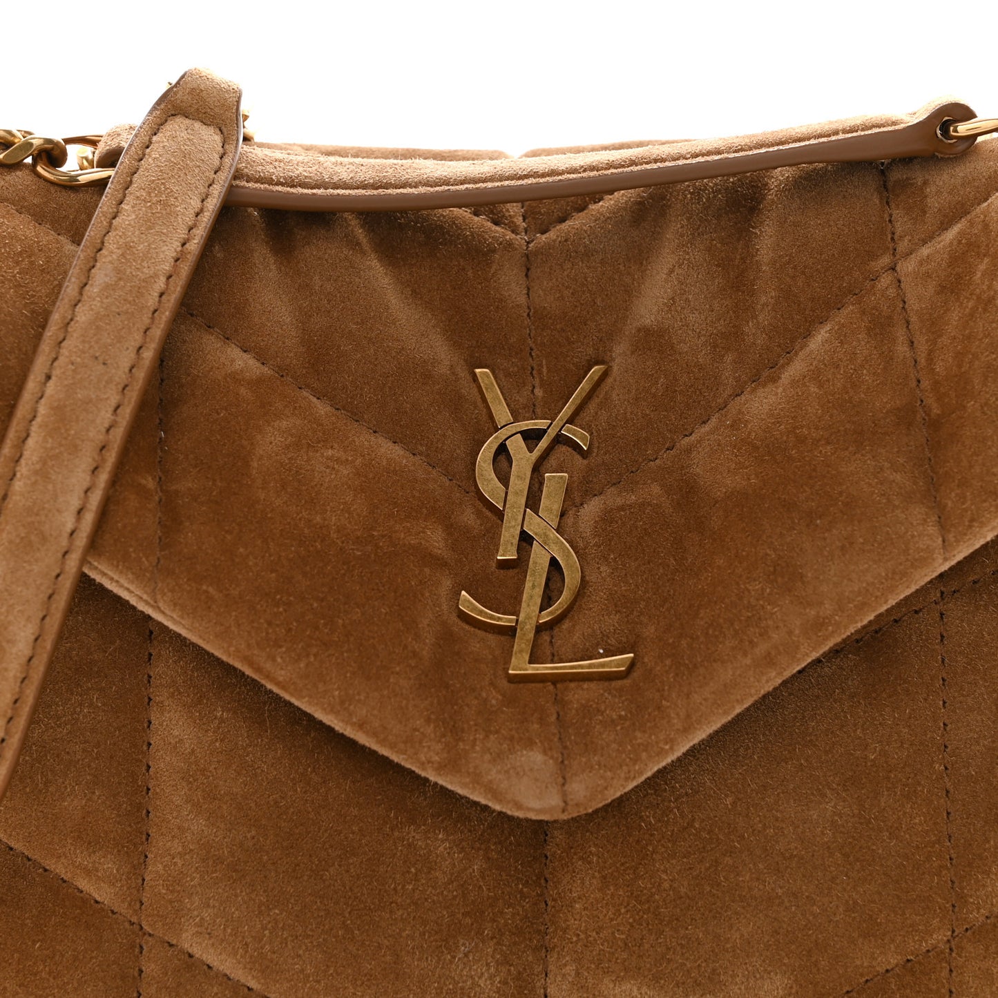 Suede Calfskin Quilted Toy Loulou Puffer Monogram Chain Satchel Golden Leaf