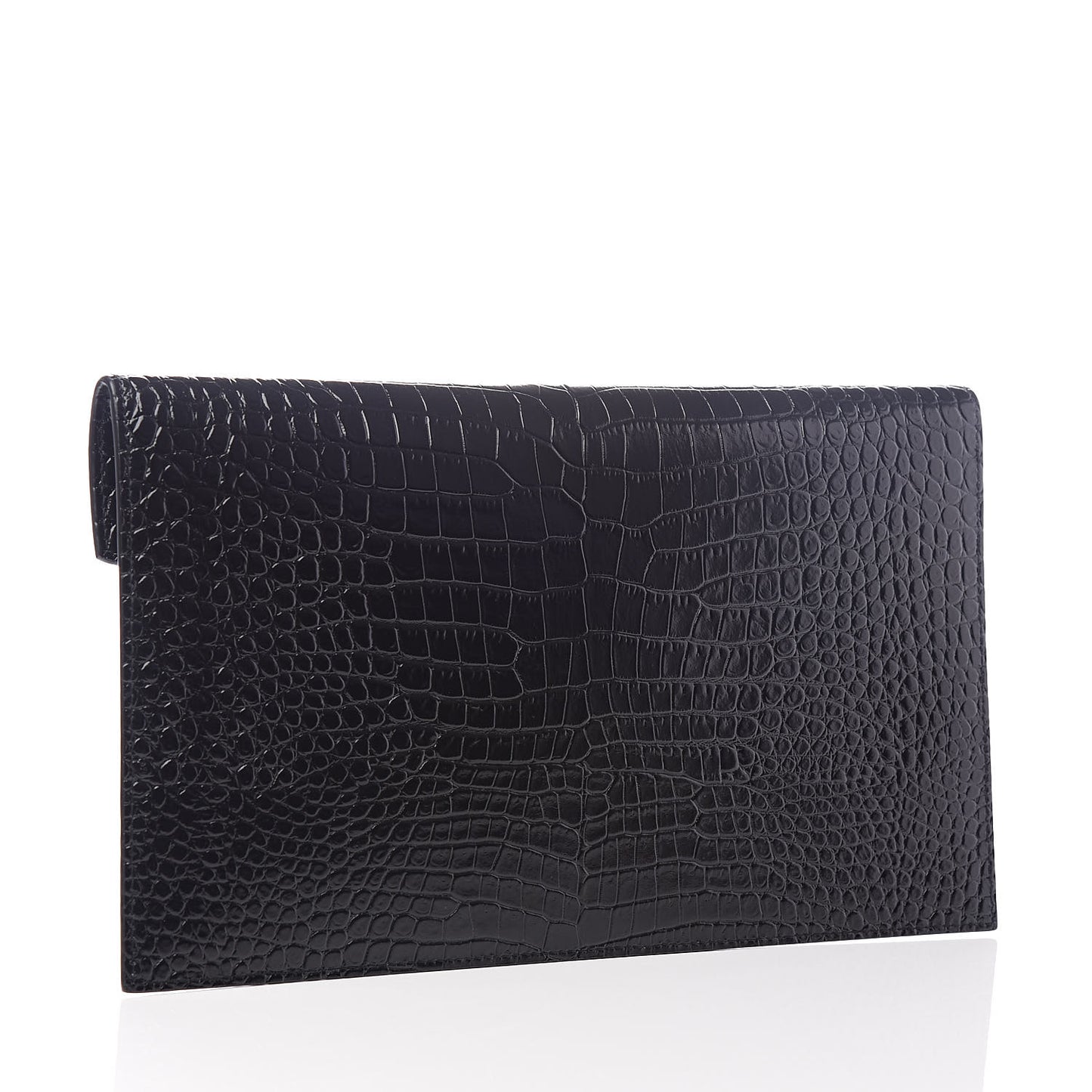 Calfskin Crocodile Embossed Uptown Monogram Clutch Black