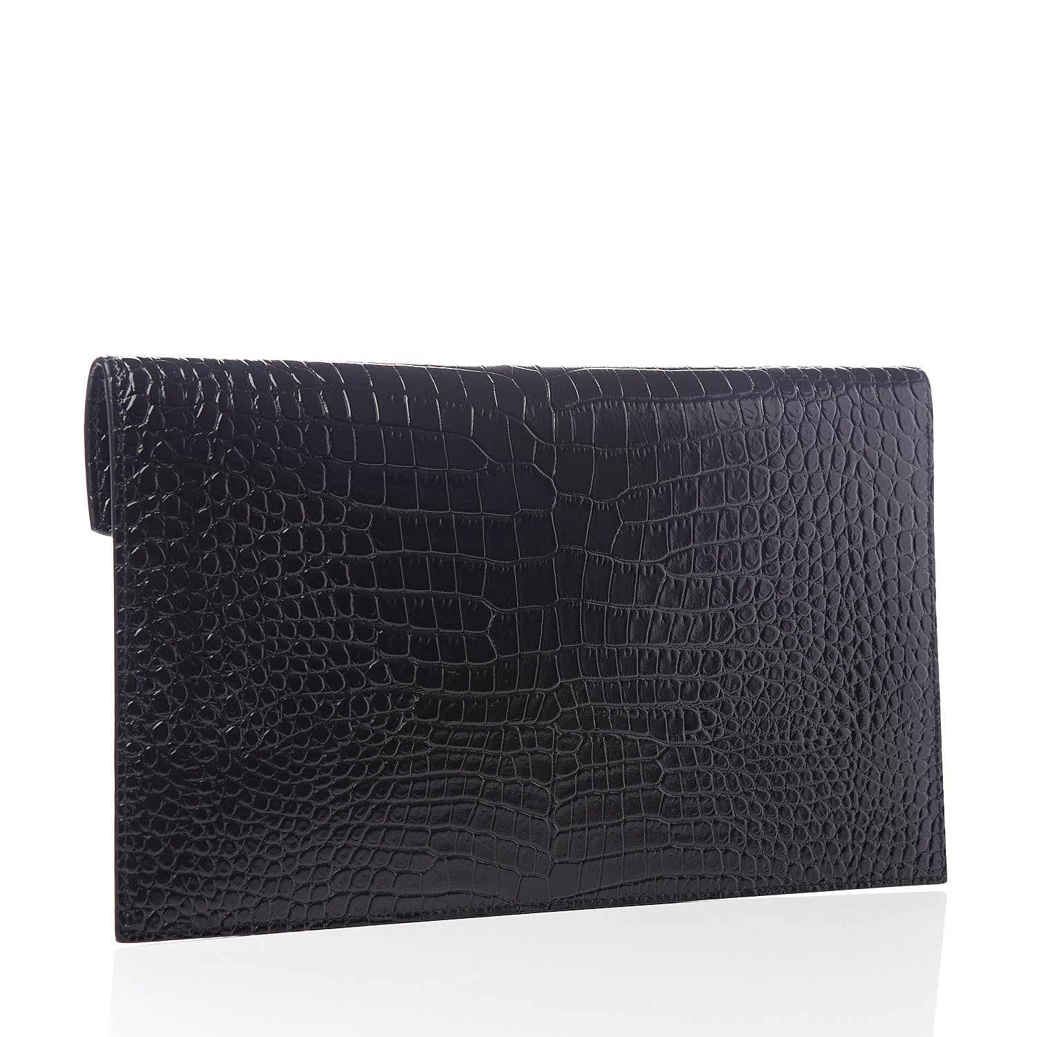 Saint Laurent Calfskin Crocodile Embossed Uptown Monogram Clutch Black 3 of 9