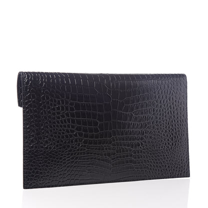 Saint Laurent Calfskin Crocodile Embossed Uptown Monogram Clutch Black 3 of 9