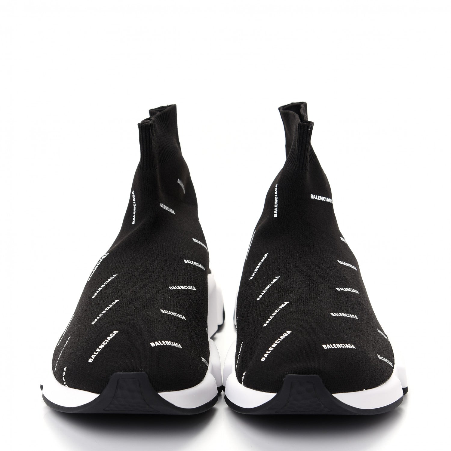 Balenciaga Neoprene Knit Allover Logo Bi-Color Sole Mens Speed Sneakers 42 Black White 2 of 10