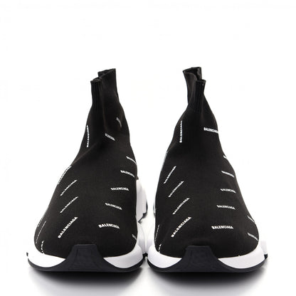 Balenciaga Neoprene Knit Allover Logo Bi-Color Sole Mens Speed Sneakers 42 Black White 2 of 10