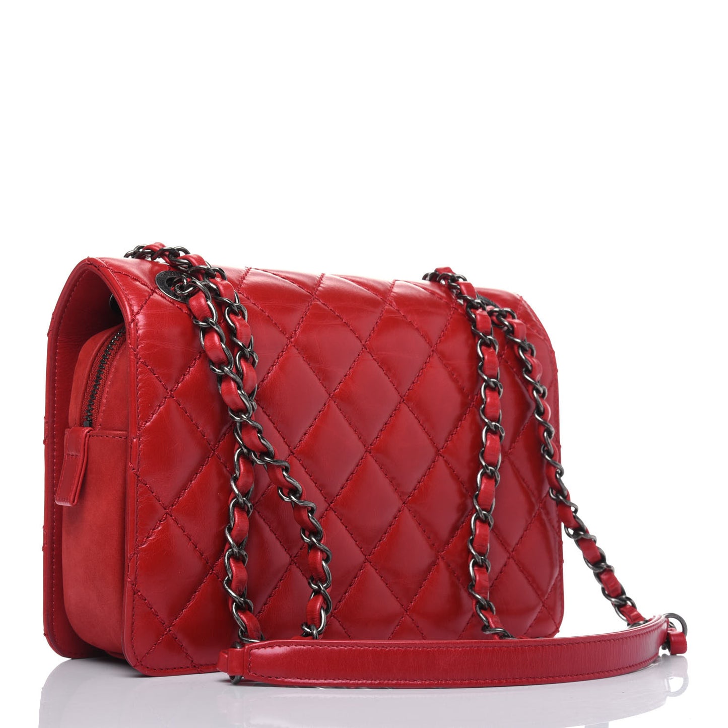 Glazed Calfskin Quilted Small Day Trip Flap Red