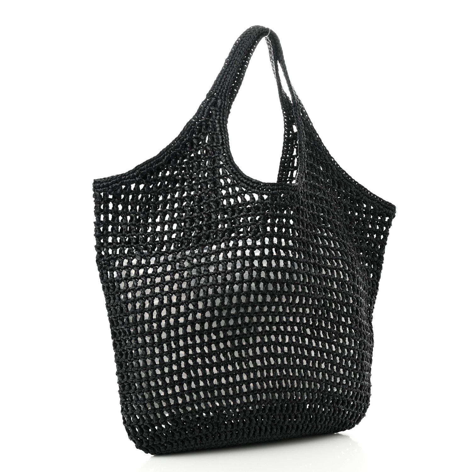 Prada Yarn Raffia Effect Crochet Logo Embroidered Shopping Tote Bag Black 3 of 9