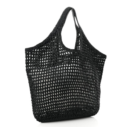 Prada Yarn Raffia Effect Crochet Logo Embroidered Shopping Tote Bag Black 3 of 9