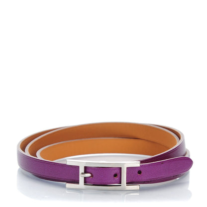 Hermes Tadelakt Hapi 3 MM Triple Tour Wrap Bracelet M Violet 1 of 7