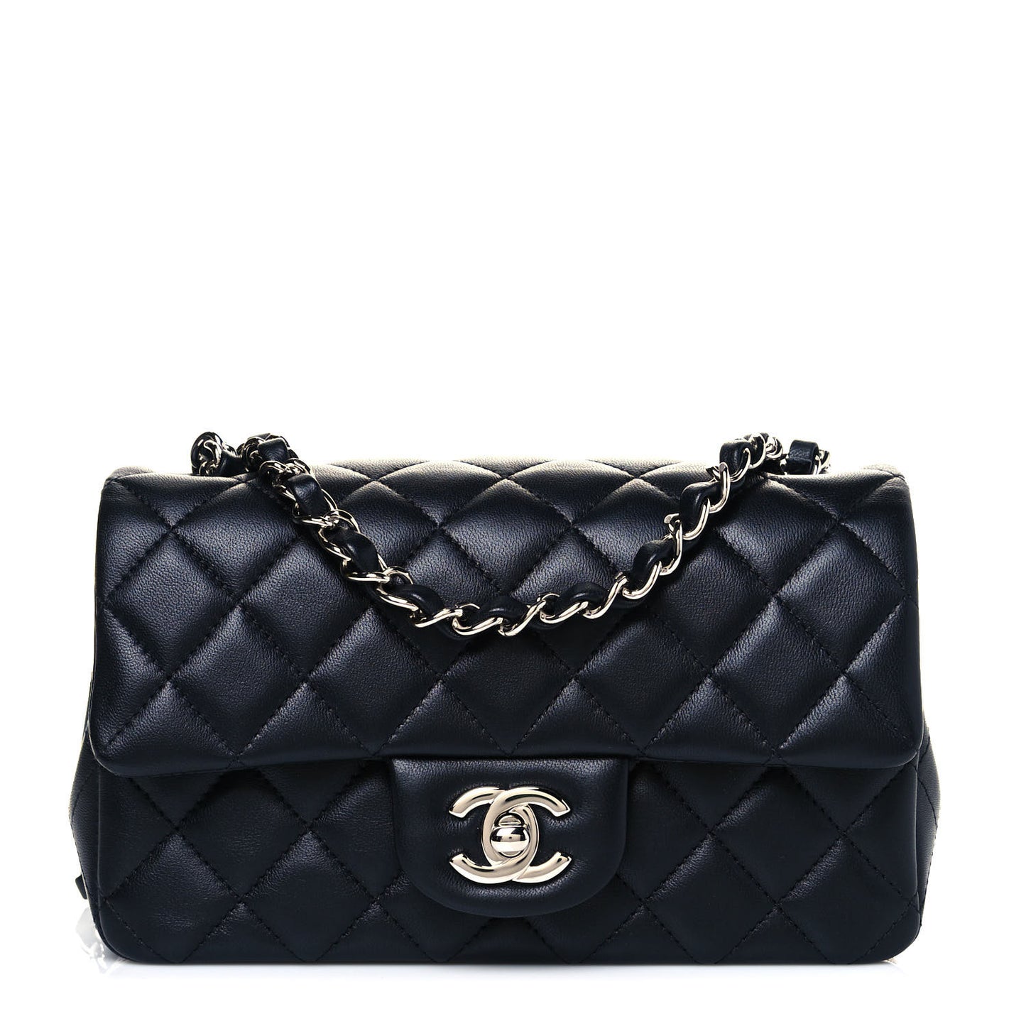 Lambskin Quilted Mini Rectangular Flap Black