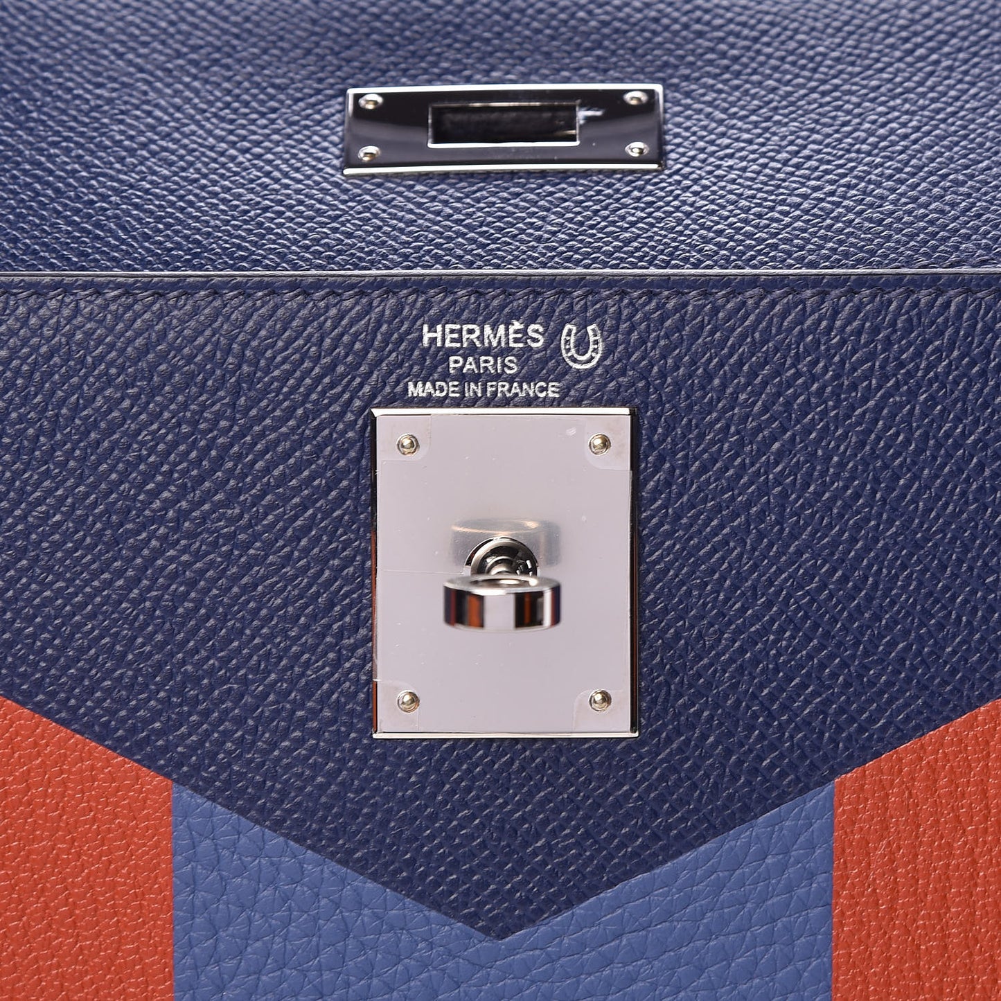 Epsom Taurillon Clemence Chevre Mysore Horseshoe Kellygraphie Lettre M Kelly Sellier 28 Bleu Sapphire Brighton Brique