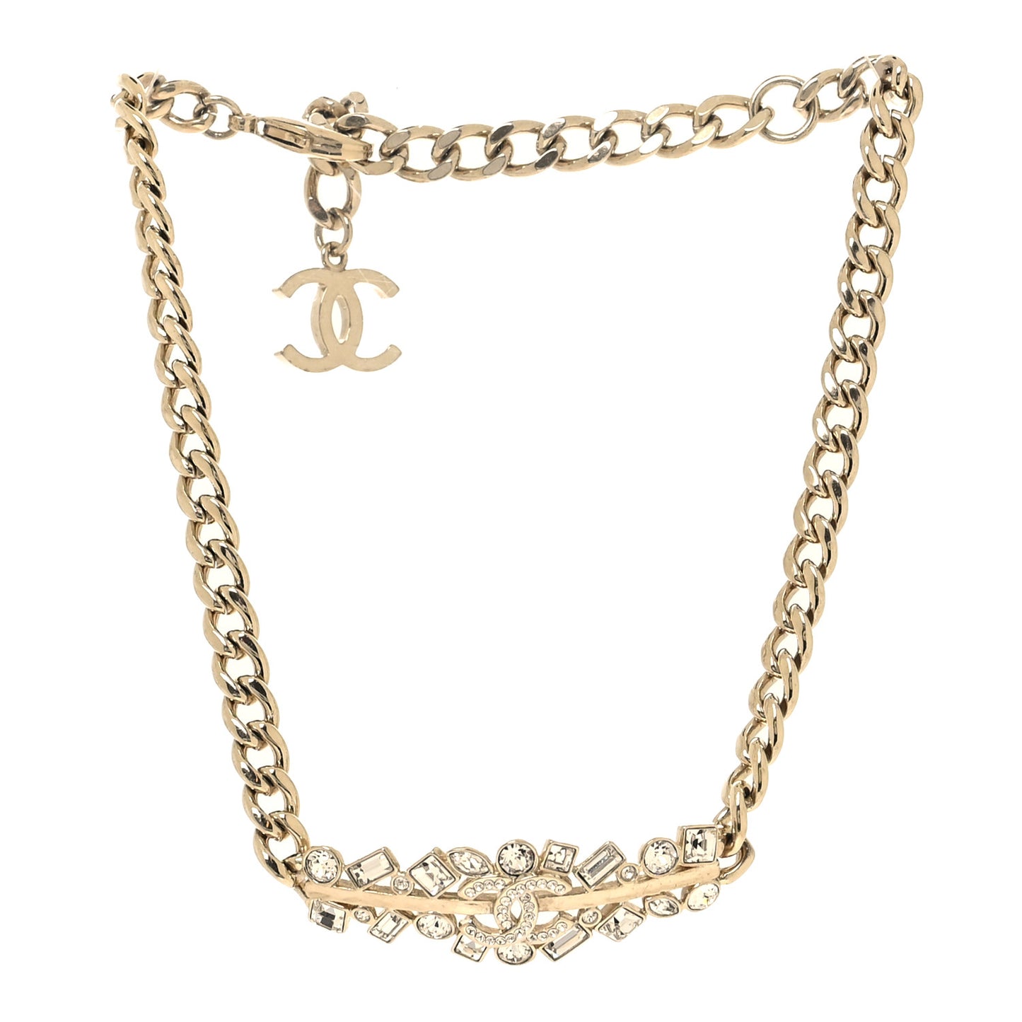 Crystal CC Link Choker Necklace Gold