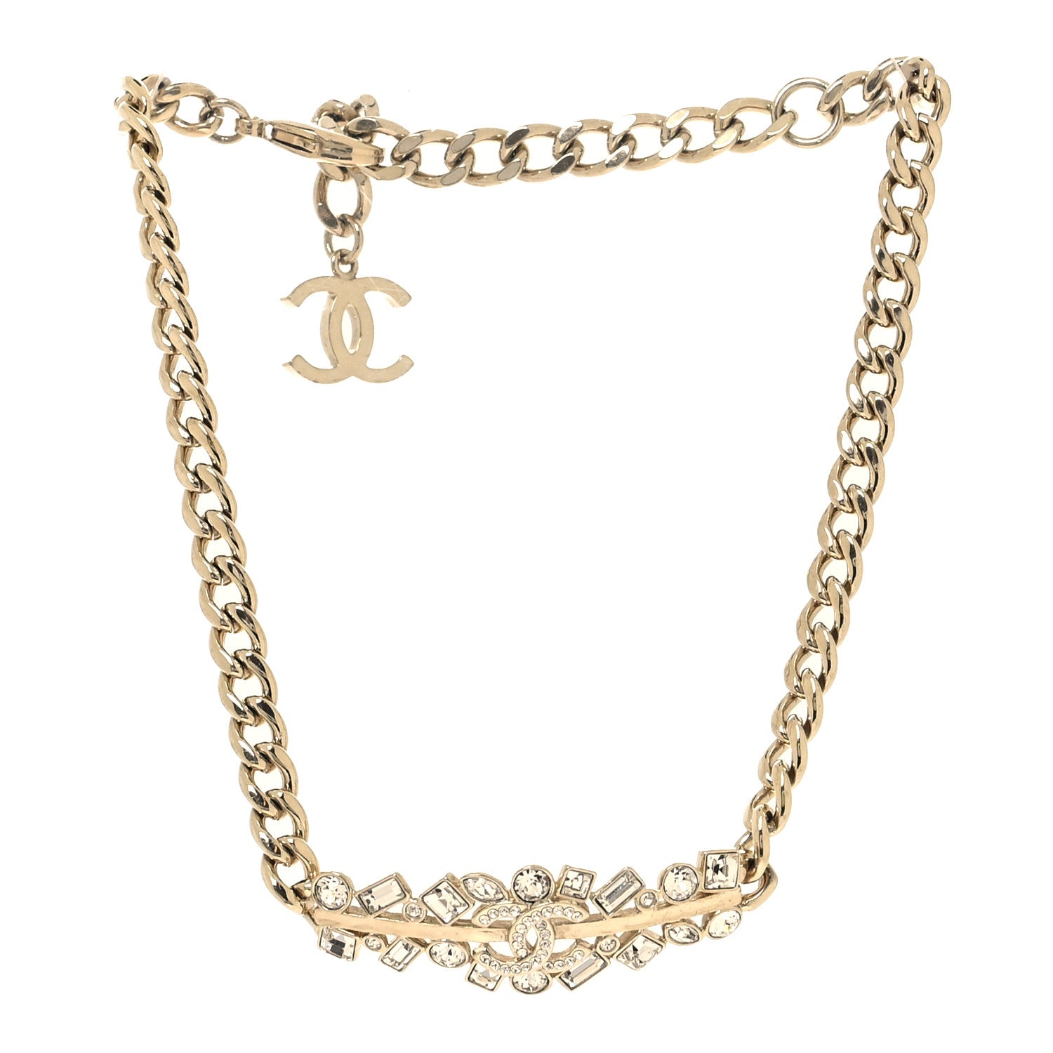 Chanel Crystal CC Link Choker Necklace Gold 3 of 5