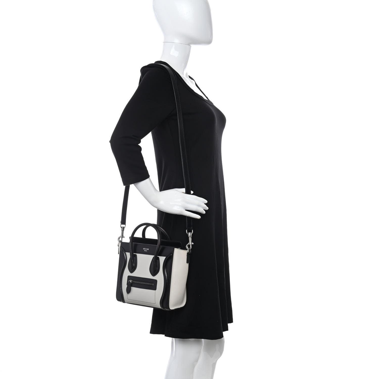 Celine Smooth Calfskin Lizard Embossed Nano Luggage White Black 2 of 12