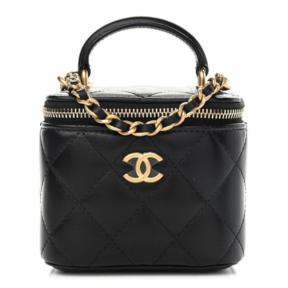 Chanel Lambskin Quilted Top Handle Mini Vanity Case With Chain Black 1 of 11