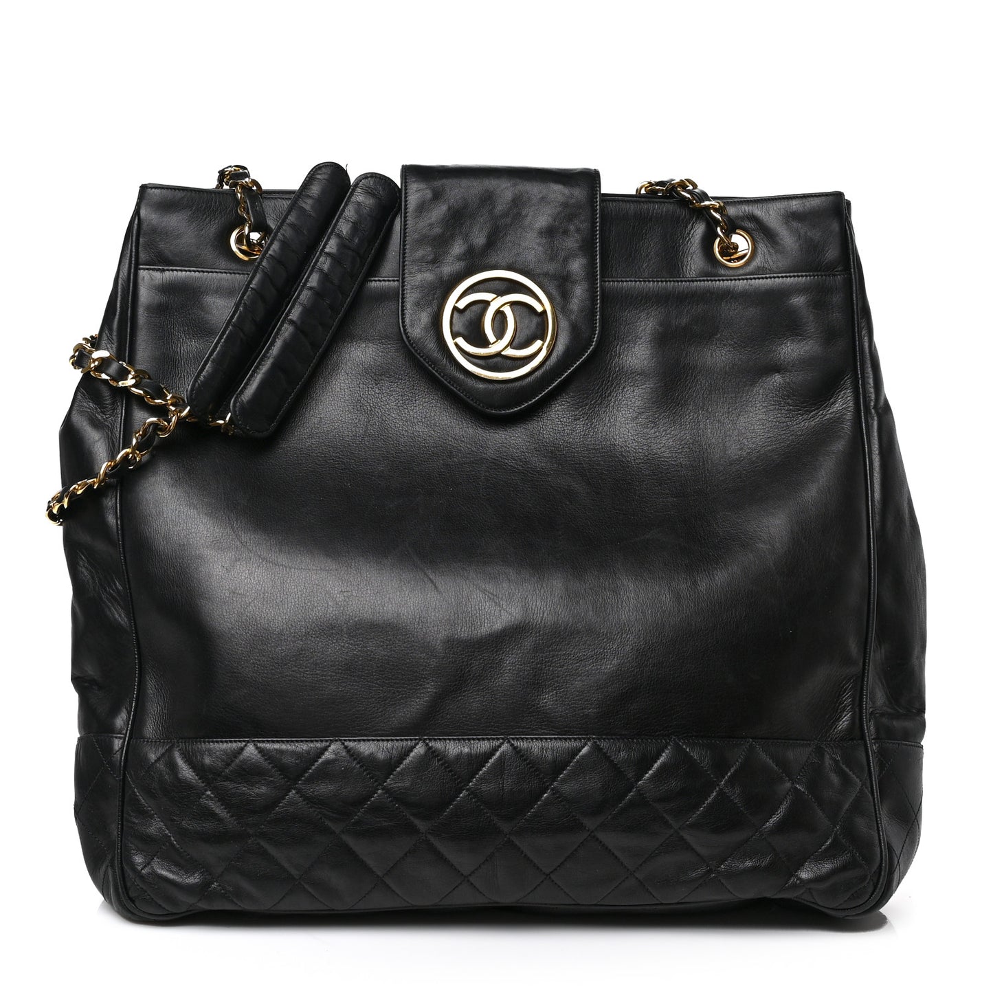 Lambskin Quilted Shopping Tote Black
