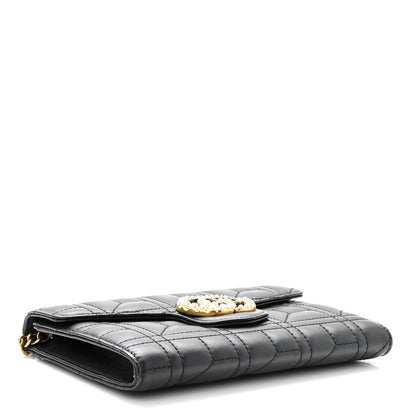 Gucci Calfskin Matelasse Mini Pearly GG Marmont Chain Wallet Black 4 of 9