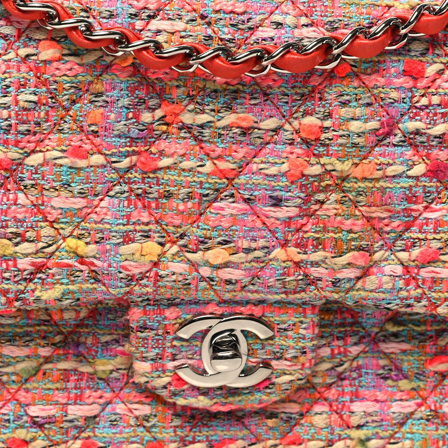 Tweed Quilted Medium Double Flap Pink