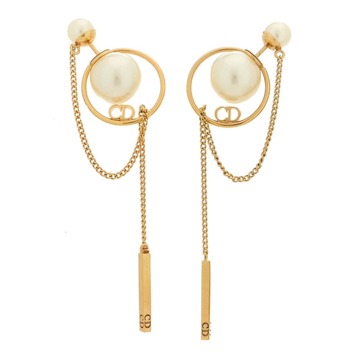 Pearl Tribales Dangle Chain Earrings Gold