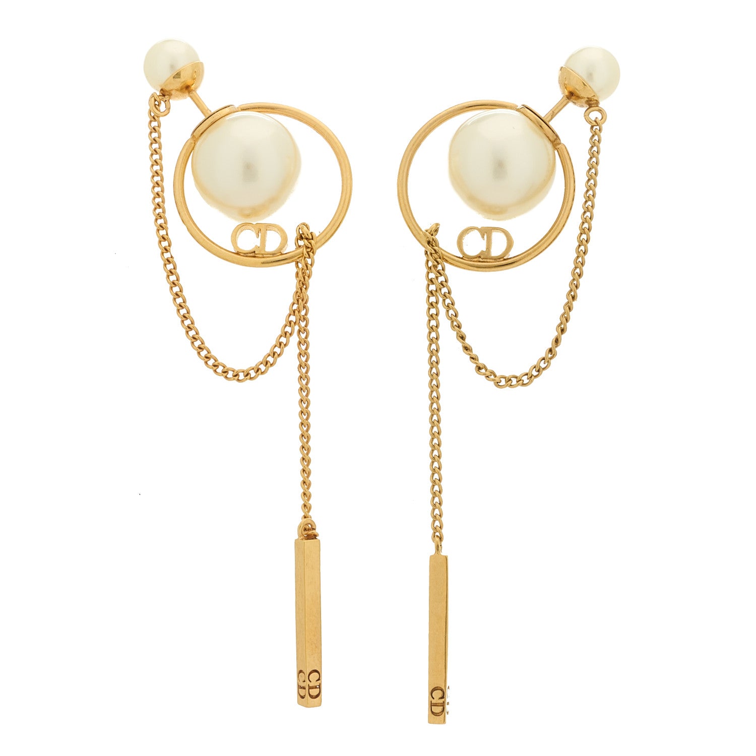 Christian Dior Pearl Tribales Dangle Chain Earrings Gold 1 of 4