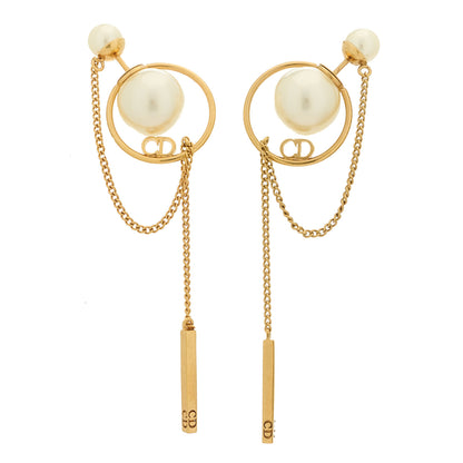 Christian Dior Pearl Tribales Dangle Chain Earrings Gold 1 of 4