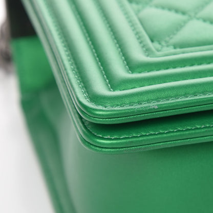 Chanel Metallic Calfskin Quilted New Medium Boy Flap Green 8 of 9