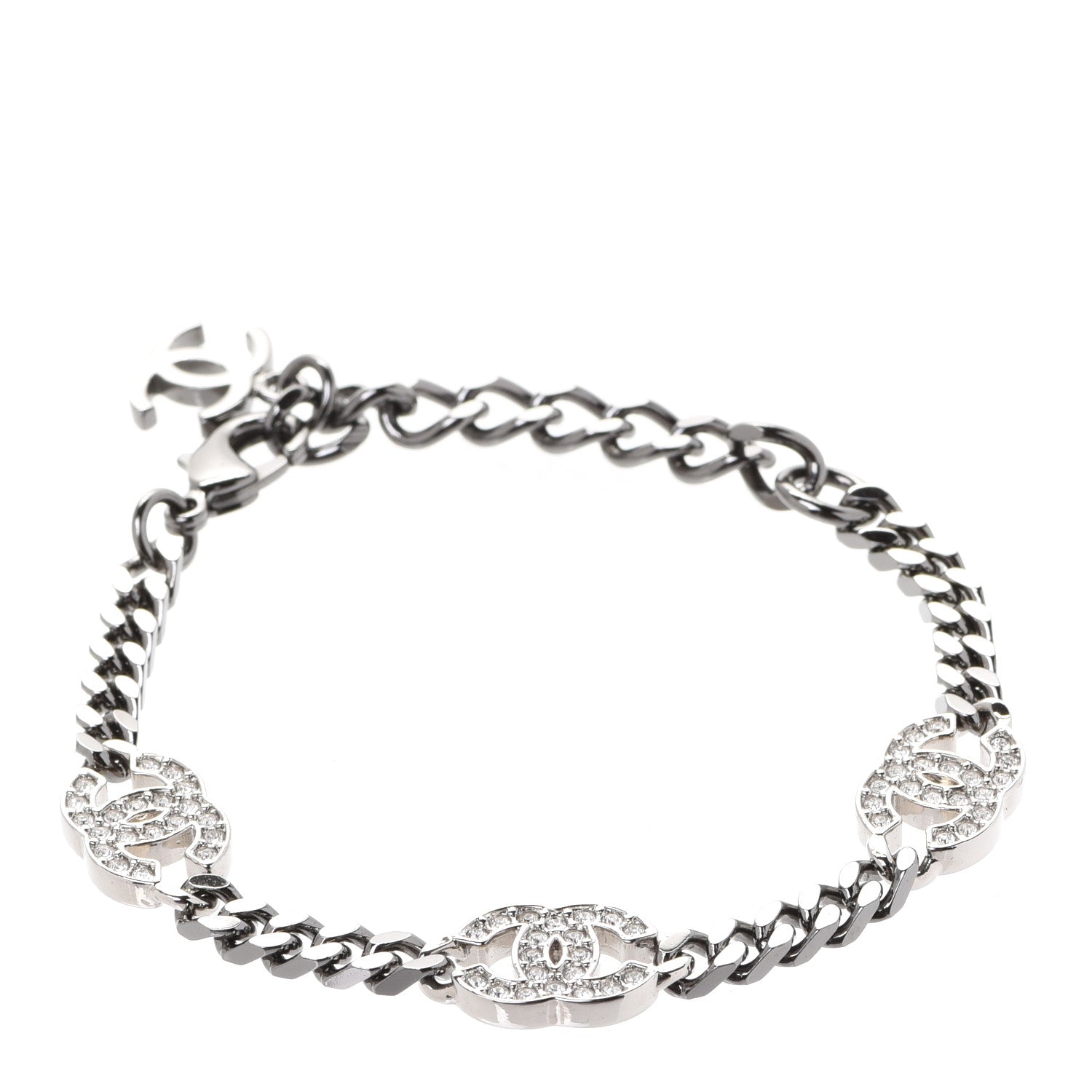 Chanel Crystal CC Chain Bracelet Silver 1 of 5