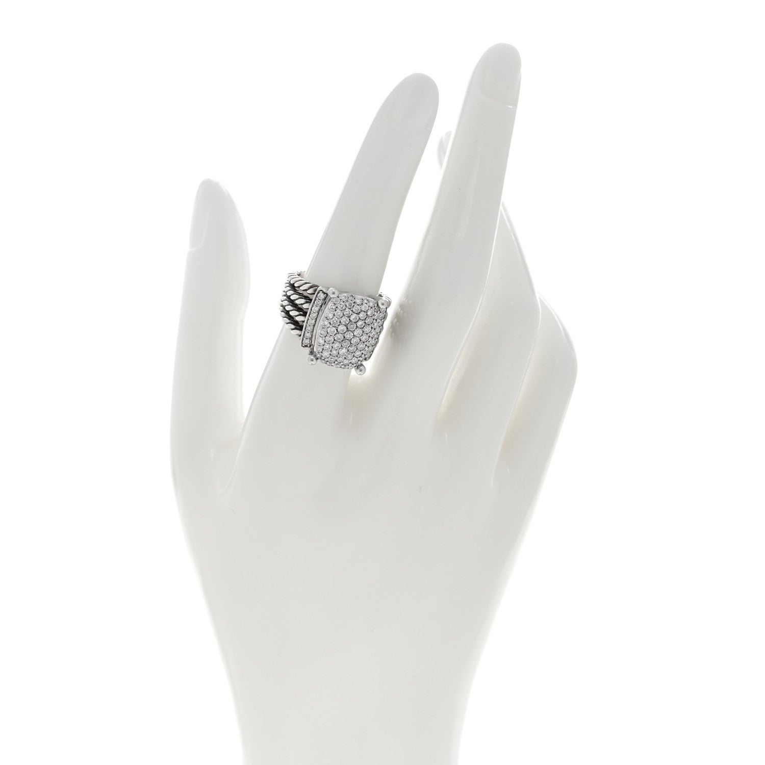 David Yurman Sterling Silver Diamond 16mm Wheaton Ring 54 7 2 of 4