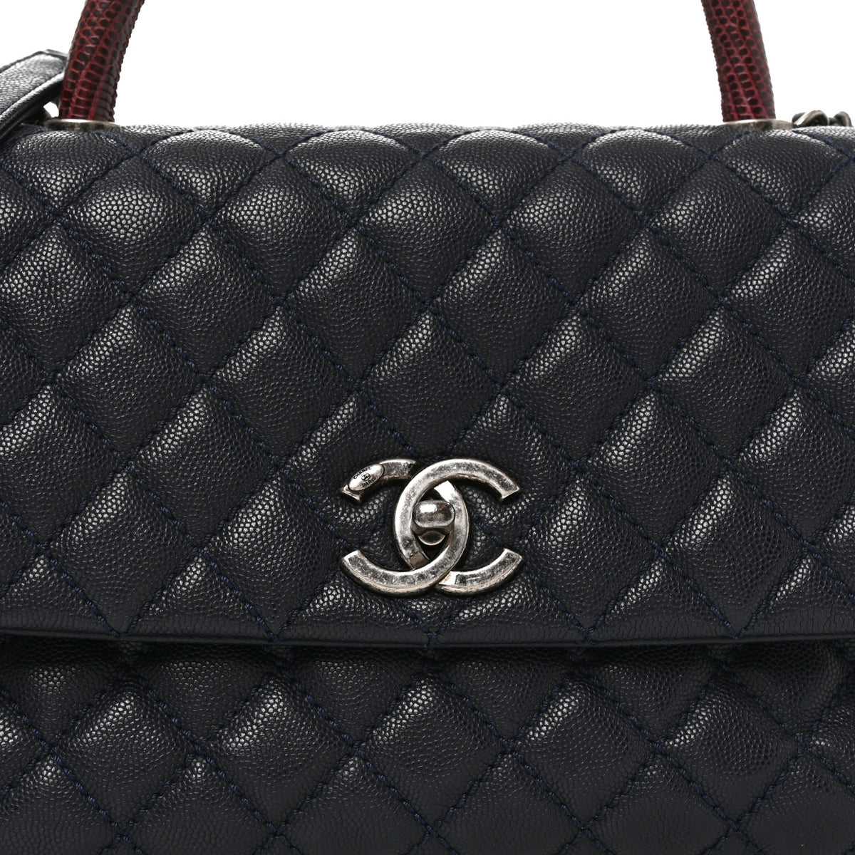 Chanel Caviar Lizard Embossed Quilted Small Coco Handle Flap Navy Blue 8 of 11
