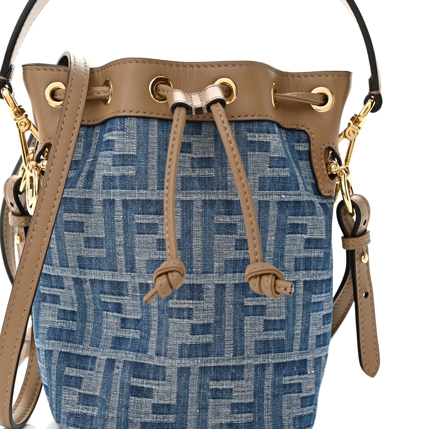 Denim Vitello King F is Fendi FF Embroidered Mini Mon Tresor Bucket Bag