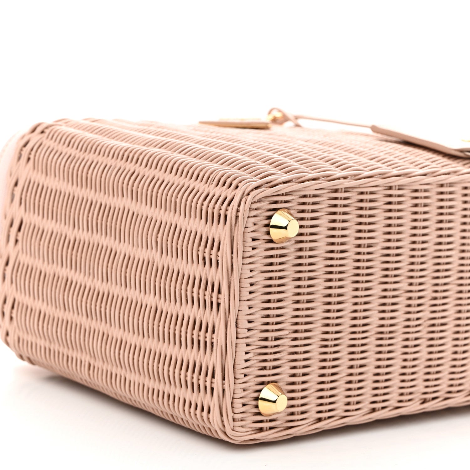 Prada Wicker Canvas Shoulder Bag Pesca 10 of 11